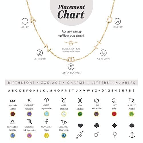 JEWEE 14k Gold Sideways Initial Solitaire Diamond Necklace, Personalized Birthstone Bridesmaid Gift