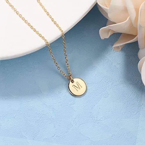 Hidepoo 14K Gold/Rose Gold Plated Double Sided Engraved Initial Necklaces for Girls & Women
