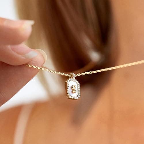 BaubleBar Gold & Mother of Pearl Initial Necklaces