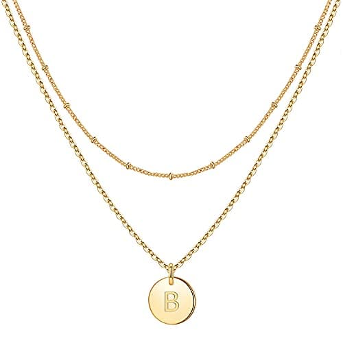 IEFWELL Initial Necklaces for Women & Girls - Gold, Silver, Rose Gold Hammered Coin Jewelry