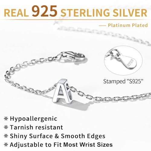 Chic Silver Initial Bracelet 925 Sterling Personalized Jewelry Gifts