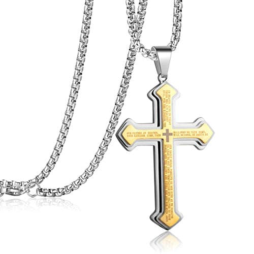Stainless Steel Nail Cross Pendant Necklace for Men Women 24" Chain