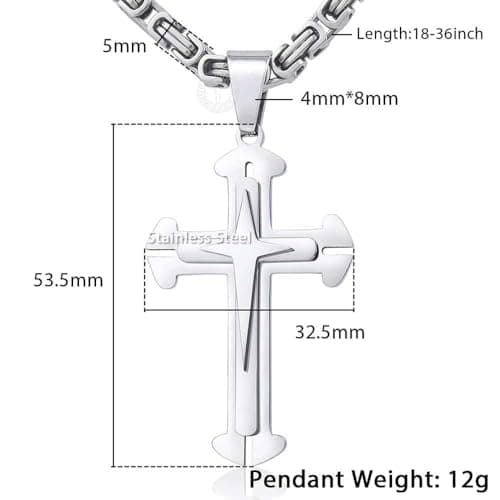 Trendsmax Men's Gold & Silver Stainless Steel Byzantine Cross Pendant Necklace 22-30inch