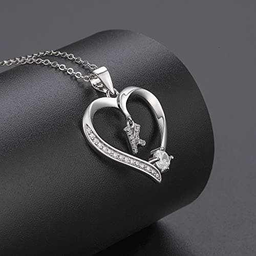 Romavan Infinity Heart Sterling Silver Initial Necklace for Women