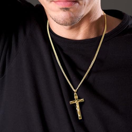 SPACMAG 14K Gold Men's Crucifix Necklace, Versatile & Timeless, 20"/22"/24"