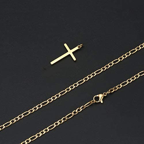 Joxevyia 14K Gold Filled Cross Necklace Figaro Chain Simple Faith Gift