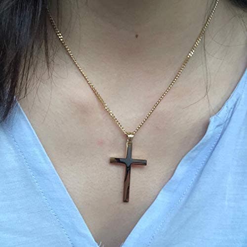 Miami Cuban Link Diamond Cut 18K Gold Chain Cross Pendant Necklace