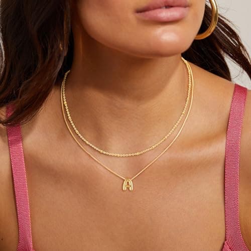 HABIKIP 14K Gold Plated Layered A-Z Bubble Letter Choker Necklace for Women