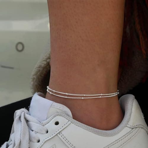 MIDEEO Women's 14K Gold Heart Herringbone Anklets Rhinestone Jewelry Gift