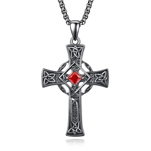 Admetus Sterling Silver Celtic Cross Necklace for Men with Birthstone Chain