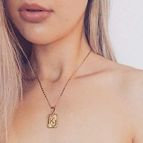 Glimmerst 18K Gold Plated Stainless Steel Initial Pendant Necklace for Women