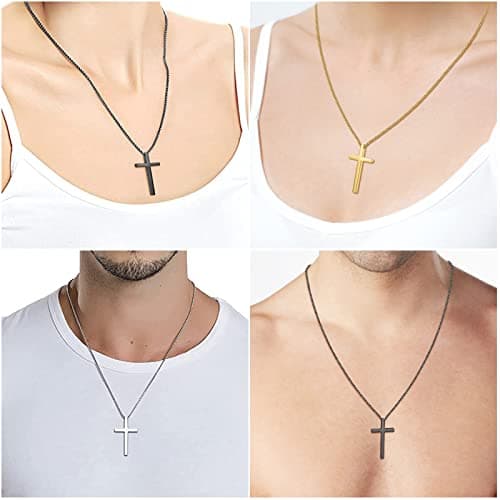 Stainless Steel Minimalist Cross Necklace for Men, Faith & Baptism Gifts, 18" Chain, 1.5" Pendant