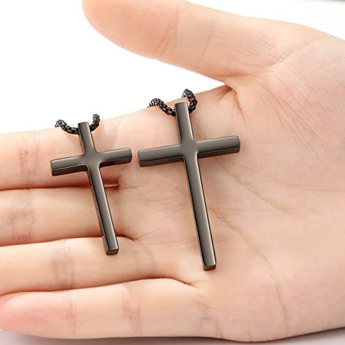 Stainless Steel Minimalist Cross Necklace for Men, Faith & Baptism Gifts, 18" Chain, 1.5" Pendant
