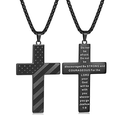 Men's Neriku Black Cross Stainless Steel 18K Gold Plated American Flag Pendant Necklace 18"-24" Jewelry