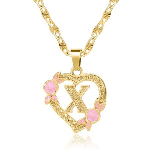 Qitian Initial Heart Pendant Necklace for Women Alphabet Gift