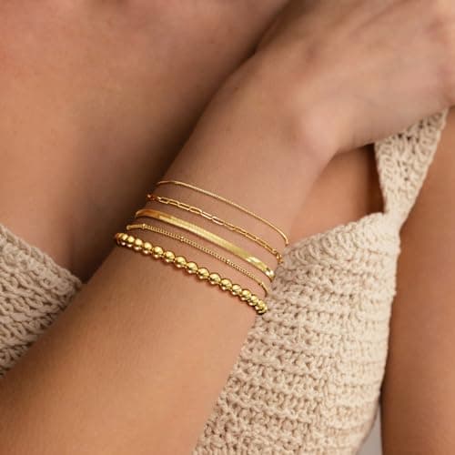DEARMAY 14K Gold Women's Cute Tennis Beaded Link Dainty Bracelet