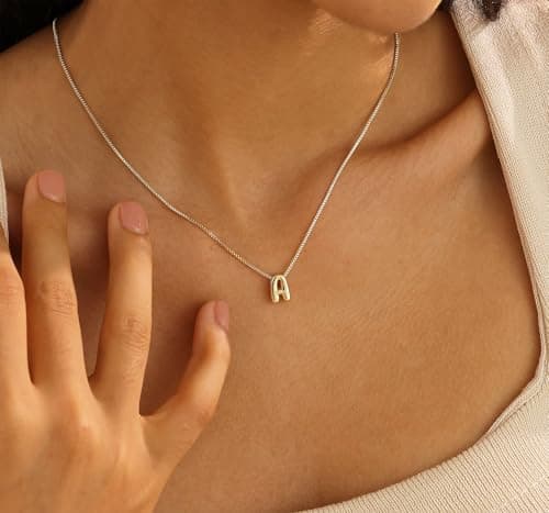 SELSHE 14k Gold Plated Balloon Letter Necklace for Women