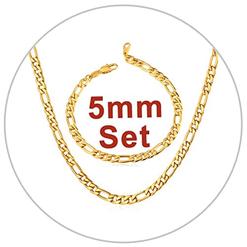Men's 18K Gold Plated Figaro Chain Necklace 3mm-9mm, 16"-30"