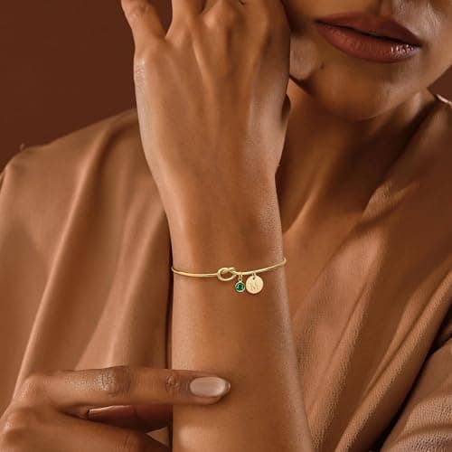 KAERUN 14K Gold Plated A-Z Initial Charm Birthstone Bracelet