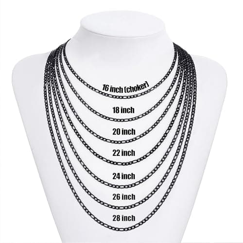 Fiusem Men's Stainless Steel Black Cross Necklace, 3.5mm Figaro Chain 16-24 Inches