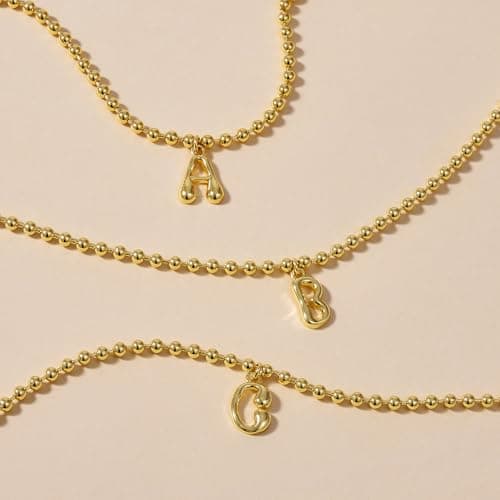 KissYan 14K Gold Plated Beaded Initial Bracelets A-Z Dainty Jewelry