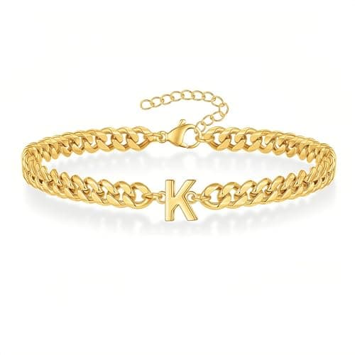 18K Gold Plated Cuban Chain Initial Bracelets for Men