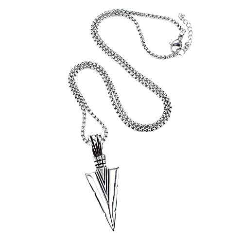 Baronyka Mens Arrowhead Pendant Necklace, Stainless Steel Chain