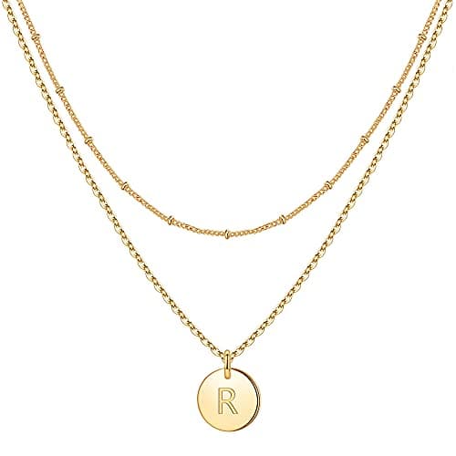 IEFWELL Initial Necklaces for Women & Girls - Gold, Silver, Rose Gold Hammered Coin Jewelry
