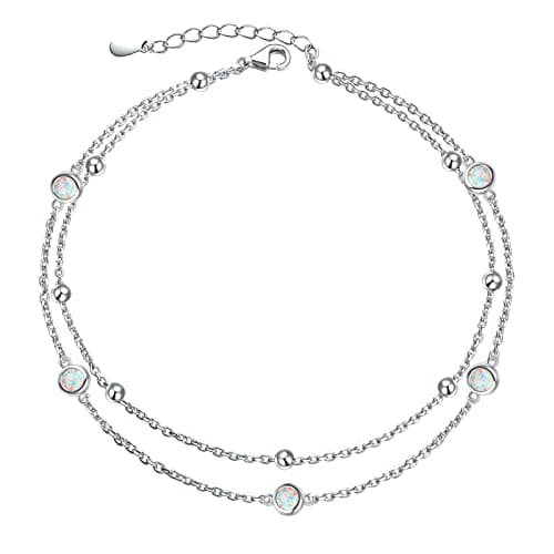 Flyow Sterling Silver Heart Charm Adjustable Anklet for Women