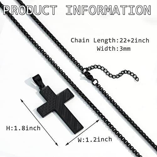 HattiDoris American Flag Cross Necklace for Men Stainless Steel Chain Inspirational Jewelry
