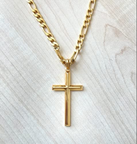 ADORATO JEWELRY 24K Gold Figaro Cross Pendant Necklace for Men, Husband