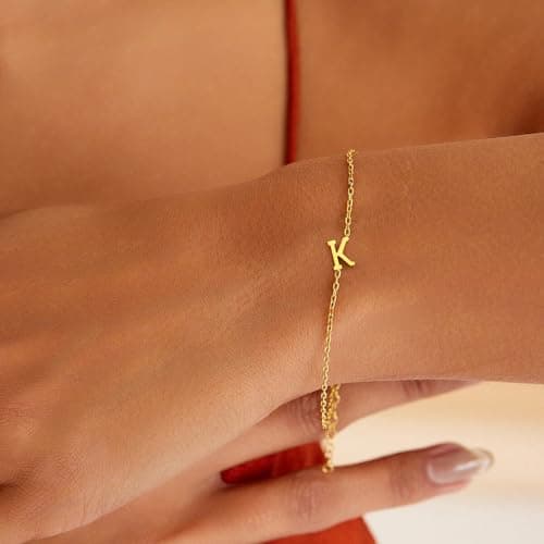 BAYLAY 18K Gold Plated Initial Bracelet for Women