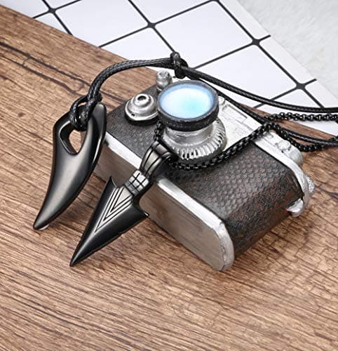 Jstyle Mens Stainless Steel Arrowhead Wolf Teeth Pendant Necklace Set