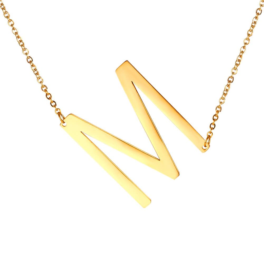 Alphabet A-Z Stainless Steel Choker for Women, Gold Plated CZ Jewelry, Gift Box Packed