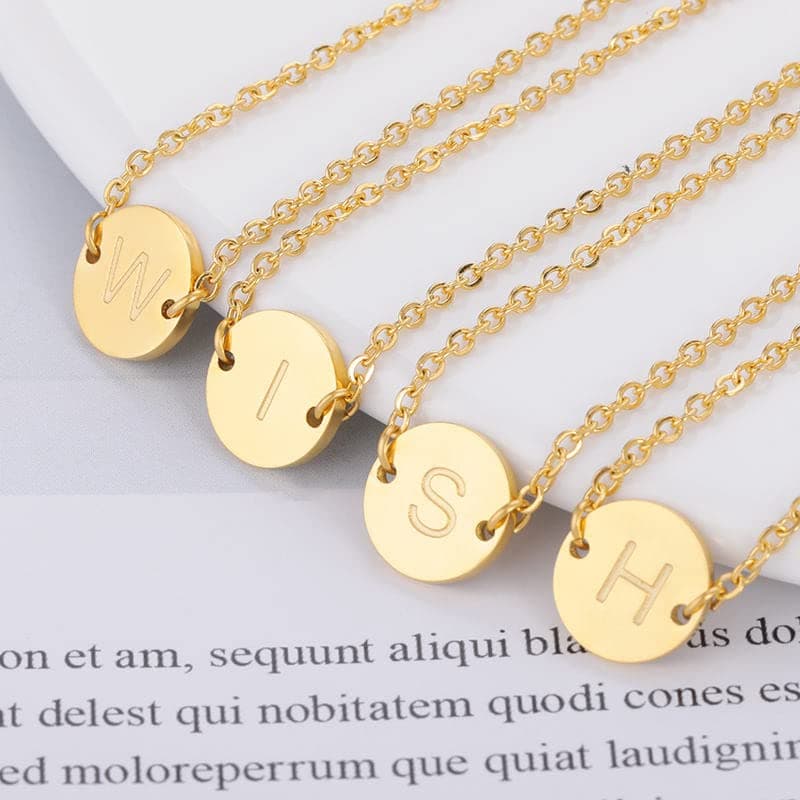 Trimic 18K Gold Plated Stainless Steel Dainty Coin Disc Initial Bracelet Personalized Name Bracelet