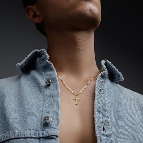 AIGAMIT Men's 14K Gold Cross Necklace with Cubic Zirconia 20/22/24in