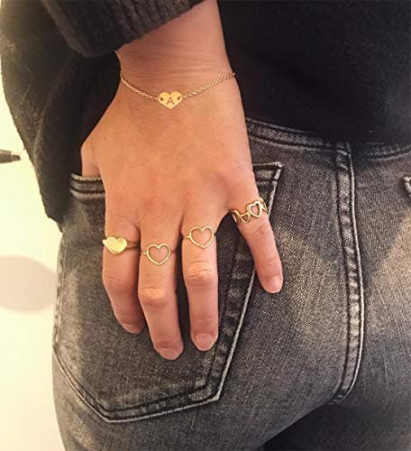 MOMOL Heart Initial 18K Gold Plated Charm Bracelet for Women