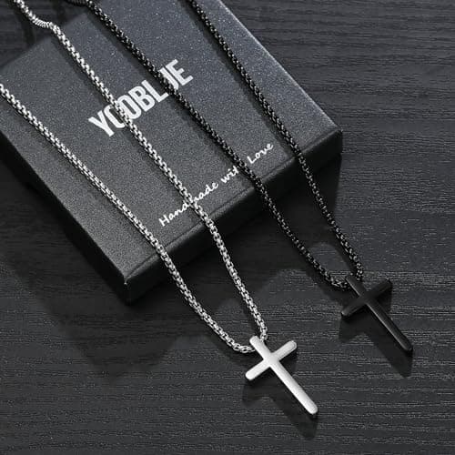 Yooblue Men's Silver Black Gold Cross Necklace 16-30 Inches