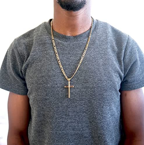 ADORATO JEWELRY 24K Gold Figaro Cross Pendant Necklace for Men, Husband