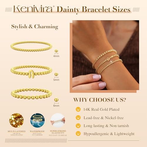 Kenivira Dainty 14K Gold Plated Layered Stackable Bracelets for Women