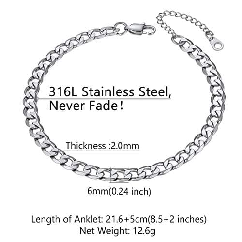 Richsteel Women's Wheat Chain Anklets, Cuban/Figaro/Spiga, 18K Gold Plated, Beach Waterproof