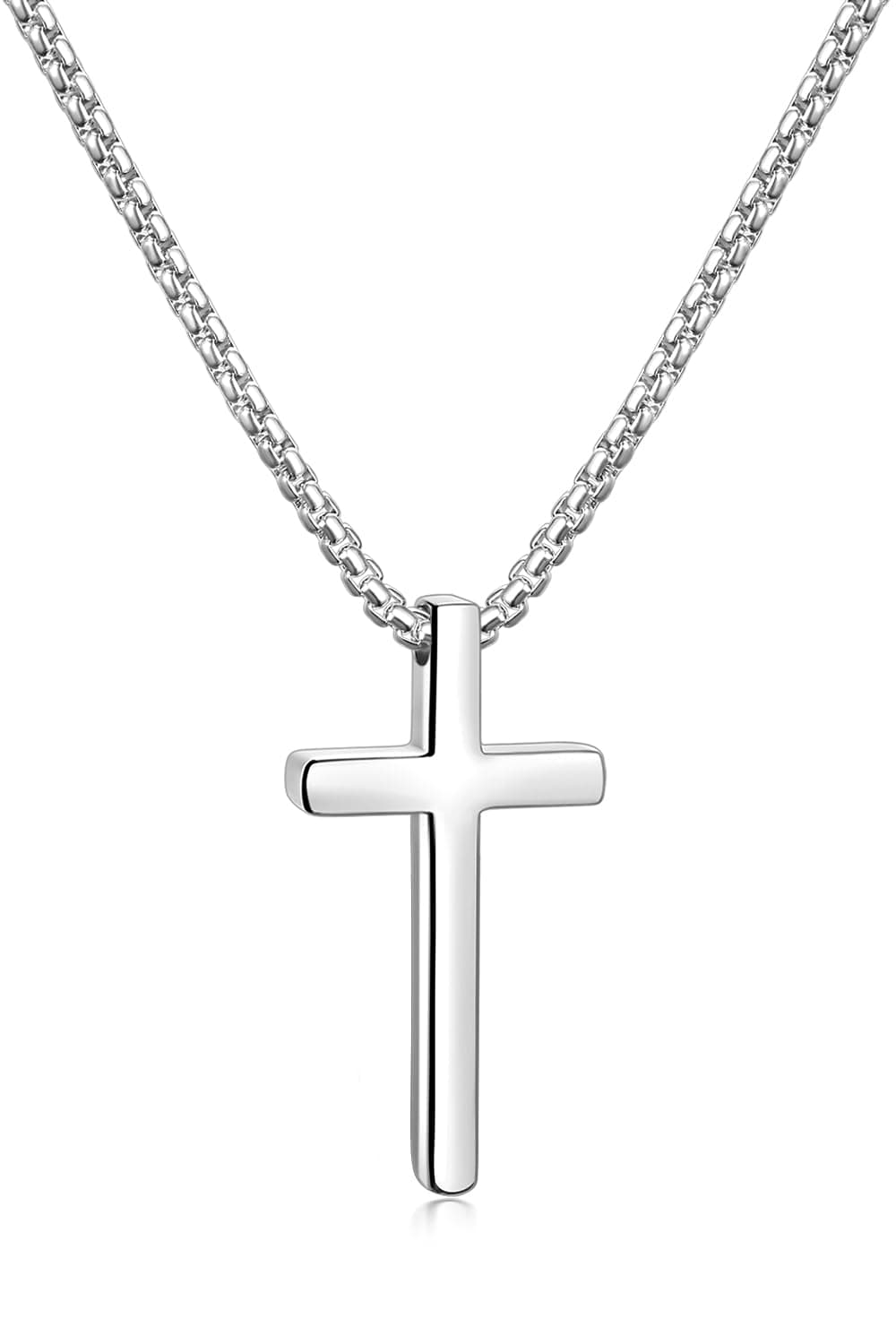 Fiusem Men's Silver/Gold/Black Cross Necklace, 2.5mm Chain, Stainless Steel Pendant, 16-24 Inch