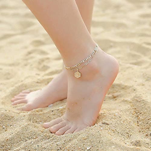14K Gold Plated Initial Anklet Bracelets for Women