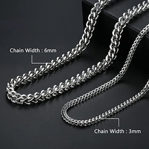 FIBO STEEL 3-6mm Curb Chain Necklace - Biker Punk Style Silver Black Gold Tone