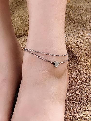 FaithHeart Women's Silver Stainless Steel Anklets(luaan link/beaded/Figaro) Summer Beach Jewelry, Adjustable & Waterproo