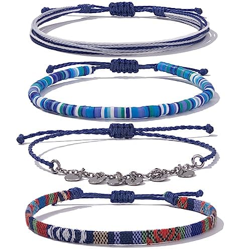 Fancy Shiny Waterproof Boho Anklet Set with Clay Beads & Stainless Steel Coins for Women