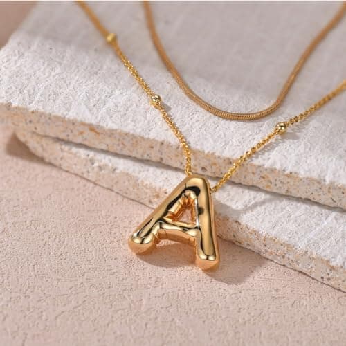 LUCA SMITH Dainty Initial Necklace for Women, Bubble Letter Name Pendant Choker Jewelry Gift