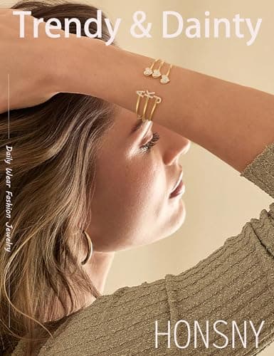 Honsny Gold Initial Heart Cuff Bracelets for Women
