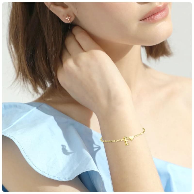 Seaield Women's 14K Gold Plated Personalized Initial Bracelet Trendy Gift