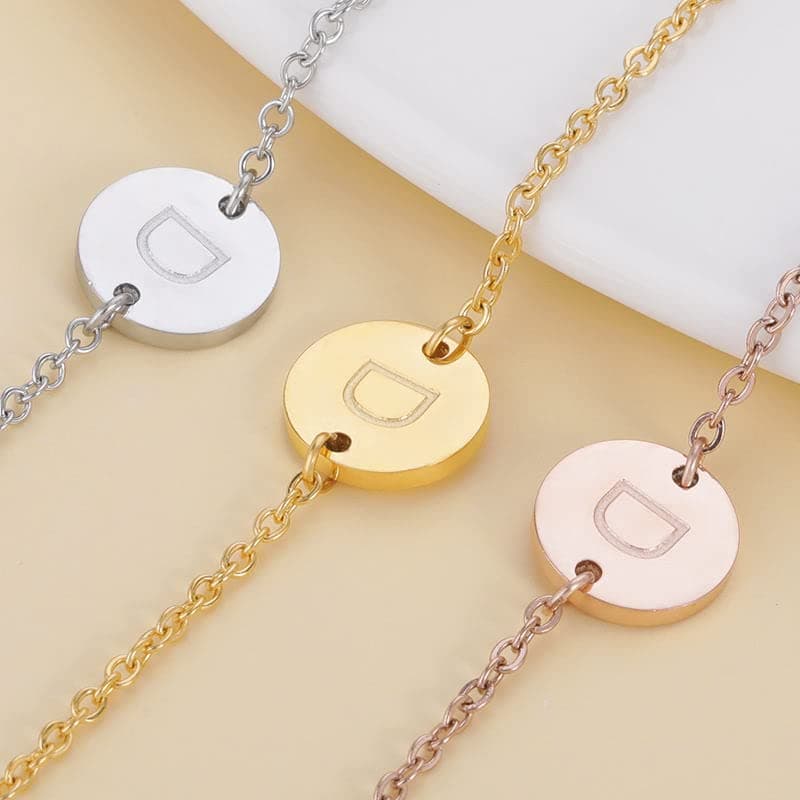 Trimic 18K Gold Plated Stainless Steel Dainty Coin Disc Initial Bracelet Personalized Name Bracelet